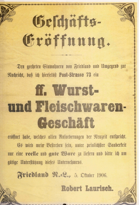 Fleischerei Erffnung 1906 865x585